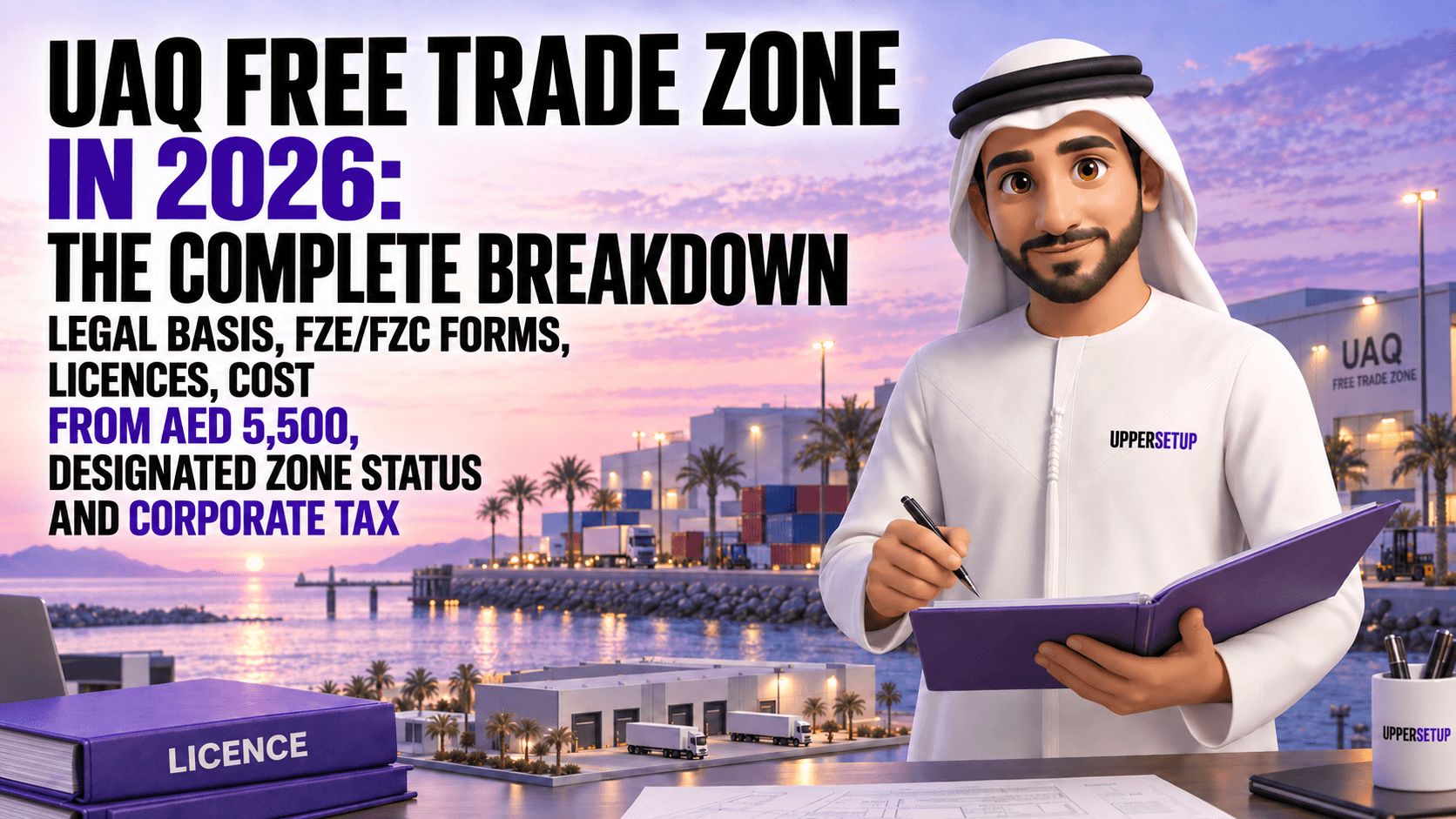 UAQ Free Trade Zone in 2026: the complete breakdown — legal basis, FZE/FZC forms, licences, cost from AED 5,500, Designated Zone status and corporate tax