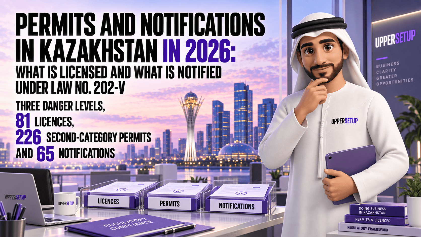 Permits and Notifications in Kazakhstan in 2026: What Is Licensed and What Is Notified under Law No. 202-V — Three Danger Levels, 81 Licences, 226 Second-Category Permits and 65 Notifications