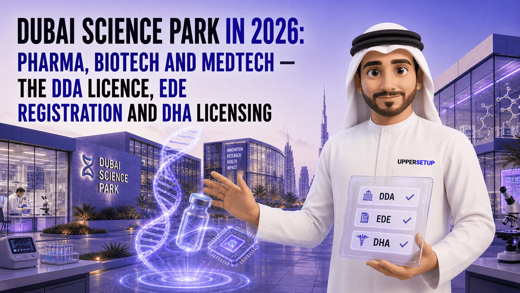 Dubai Science Park in 2026: Pharma, Biotech and Medtech — the DDA Licence, EDE Registration and DHA Licensing